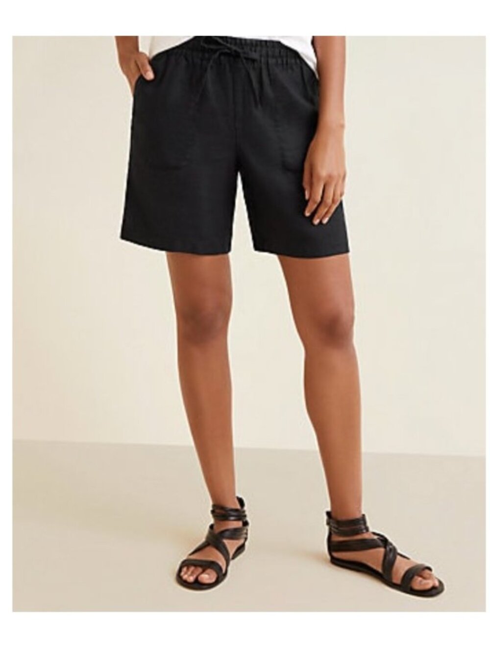 Garnet Hill Women's Coastal Linen Short Size Medium Washed Black Elastic Waist